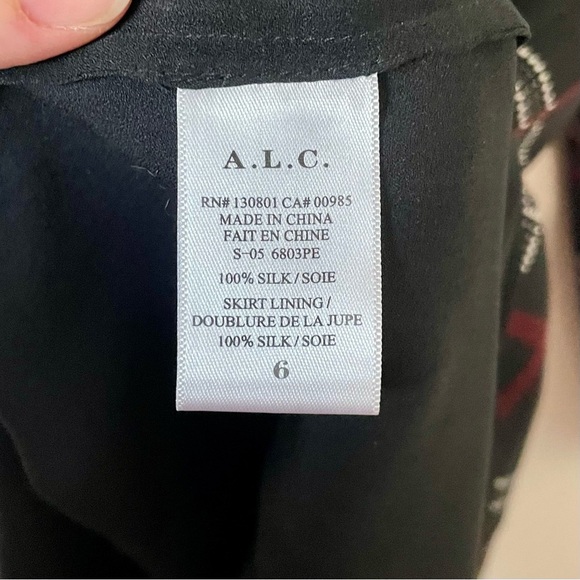 A.L.C. Simona Check Black Red Plaid Print 100% Silk Shirt Dress Size 6 - Picture 5 of 7